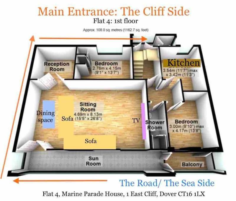 Flat 4 Marine Parade House, 1 East Cliff- Next To Dover Port, White Cliffs, Beach, Castle מראה חיצוני תמונה